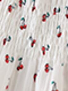 Cherry Print Suspender Dress, Breathable Pleated 3D Cherry Decor Cute Pet Clothes For Dogs & Cats, Summer - White - View 9