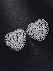 2只新款复古心形水钻耳环，奢华闪亮优雅时尚耳环，女士款 - 銀色 - 查看 2
