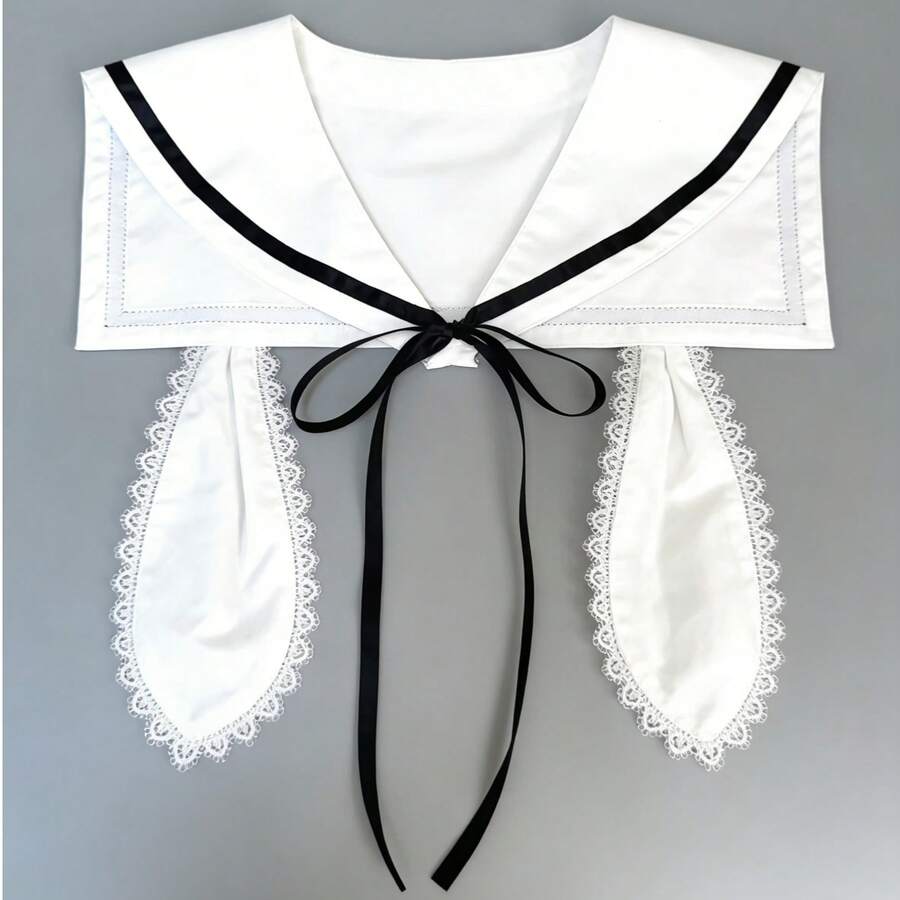 1件可爱兔耳蕾丝边水手领，可拆卸领子，日系JK学院风，百搭装饰连衣裙、吊带衫、T恤、毛衣，适合所有季节、节日、旅行。