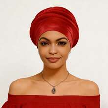 Shimmer African Head Wraps Solid Color Multi-Layer Church Turban For Women Stretch Hat - Red - View 1
