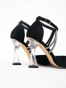 Party Essential Sparkling Stilettos, Transparent Heel Glamorous Women's High Heels, Versatile For Party, Nightclub And Holiday Occasions - Black - View 7