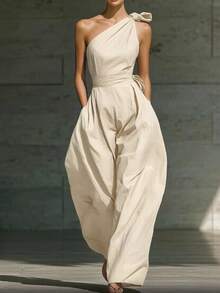 2026 New European And American Style Green Shoulder Jumpsuit Women's Fashion Loose Wide-Leg Pants Temperament Thin Long Jumpsuit - trắng - Xem 1