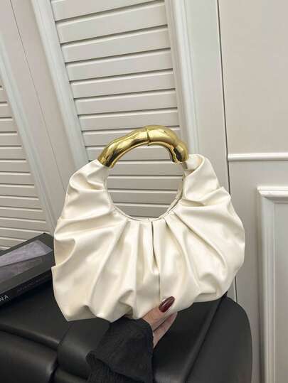 1 pieza Bolso versátil y elegante - Con diseño de "Bolso Nube", Bolso plisado elegante para mujer, Diseño plisado elegante de "Nube", Bolso de lujo con pliegues, Bolso de hombro de cuero | Bolso Dumpling | Bolso Nube | Bolso de compras, Opción ideal para regalos de vacaciones o cumpleaños, Cuenta con cierre de botón a presión y complementa una amplia variedad de estilos de atuendo