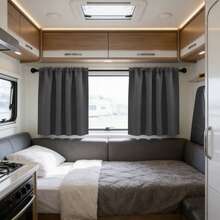 Cortina pequeña opaca, cortina para ventana de caravana/autocaravana, cortina parasol, diseño minimalista de unicolor, instalación práctica con bolsillo para barra, adecuada para caravana, autocaravana, dormitorio, sala de estar, cocina - Negro 1 pieza - Ver 1