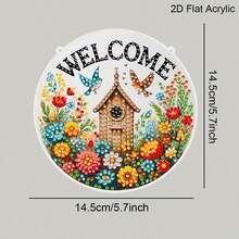 2D Flat Acrylic DIY Diamond Painting Kit, Home And Outdoor Welcome Sign Diamond Art Painting For Hanging, Featuring Bird, Cottage, Floral Patterns, Asymmetrical Shape Diamond Suncatchers, Suitable For Office, School, Club, Bar, Cafe, Library, Living Room, Bedroom, Garden, Porch, Garage Hanging Decor, Multipurpose Holiday And General Decoration, Suitable For Beginners And Adults, Perfect Gift For Friends And Family - A - View 2