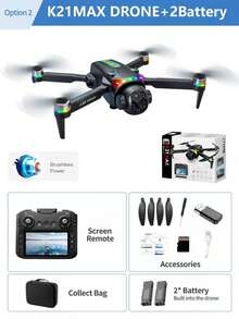 AXNEN 升级版 2026 K21MAX 无刷四轴飞行器无人机,配备 4.3 英寸实时视频传输屏幕遥控器、LED 灯、智能避障、无刷电机、电子可调双镜头、重力感应、2.4G 信号、特技翻转功能 - 查看 14