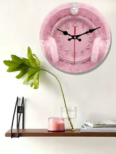 1 chiếc đồng hồ treo tường phẳng hình tai nghe giả màu hồng, kích thước 10/12 inch, được trang trí bằng ngọc trai và đá quý, thích hợp để trang trí phòng khách, phòng ngủ, văn phòng, quán cà phê và khách sạn.