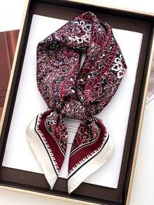 1pc 70*70cm Square Scarf, Women's Satin Printed Headscarf, Neckerchief, Headband, Fashion Ladies Shawl, Scarf,Beach,Holiday,Accsesories,Travel Essential - Burgundy Cashew Nuts B - View 6
