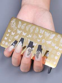 1/2pcs Butterfly Print Gold Nail Art Stamping Plate Spring Summer Butterfly Nail Stencil Metal Template Reusable Carved Pattern Tool Stainless Steel Nail Stamp Tool Butterfly Nail DIY Accessories - Gold - View 6