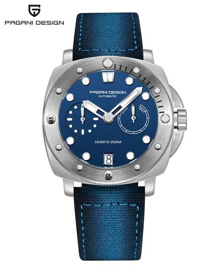 PAGANI DESIGN PAGANIDESIGN Original Mechanical Men Watch Automatic Solid Stainless Steel Case Sapphire Glass 200M Waterproof Nylon Strap Wristwatch PD-1767