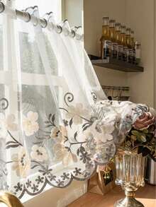 1/2pcs Rod Pocket Embroidered Floral Valance Curtain, Beige, For Bedroom, Kitchen, Living Room, Home Partition - 1PC - View 17