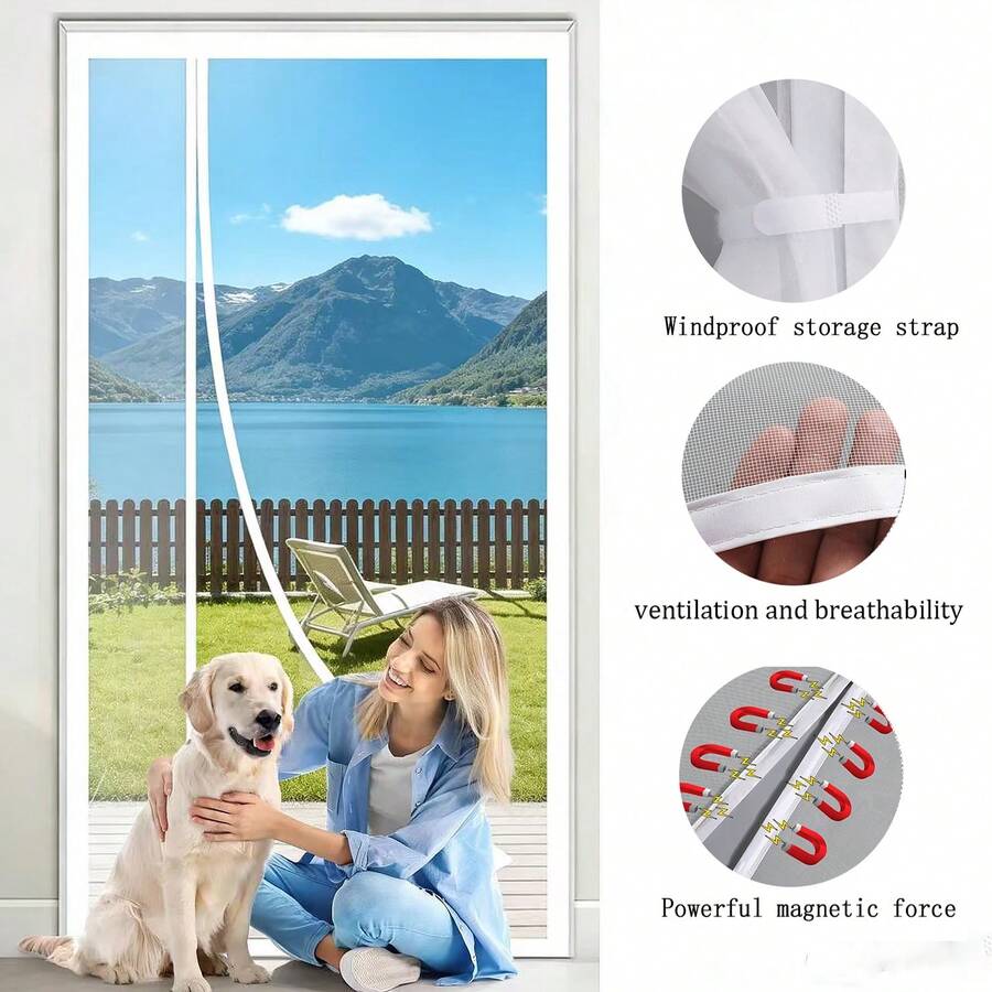 1 tấm rèm chống muỗi màu trắng mở ngang, rèm chống muỗi từ tính không cần khoan, kiểu dáng mới năm 2026, rèm cửa sổ và cửa ra vào tự dính từ tính mạnh mẽ, dùng trong nhà. - trắng - Xem 1