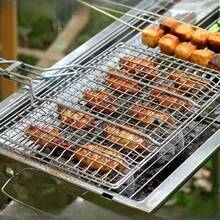 1个大容量烧烤篮，长方形网格设计，金属材质，非常适合烹饪鱼、肉、鸡翅/鸡腿、牛排、虾和蔬菜，适合户外野餐、露营和后院烧烤，以及露营烹饪。 - A - 查看 6