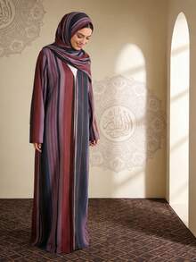 Áo Abaya Hồi giáo dáng rộng, tay dài, màu ombre thanh lịch, kèm khăn trùm đầu, thời trang kín đáo mùa xuân. - Độ dốc - Xem 6
