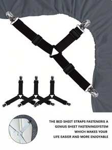 4个防滑三角床单固定带，可调节金属夹和松紧带，实用隐形防滑床品固定带，适用于沙发垫、被套、家纺和家居用品 - 三夾 - 查看 2