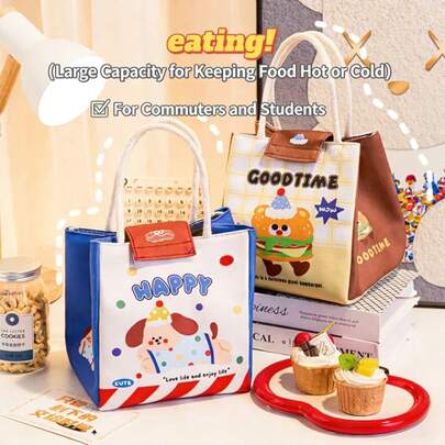 Cute Flip-Top Insulated Lunch Bag, Large Capacity Portable Lunch Box Suitable For Office Workers & Students, Thermal Meal Bag, Wholesale Lunch Box Bag