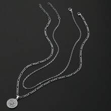 2pcs Stainless Steel Necklace Set, Compass Pendant, Double Chain Design Men's Fashion Casual Accessory, Suitable For Valentine's Day, Party, Daily Wear, Can Be Couple's Gift - 2 Compass Necklaces - View 6