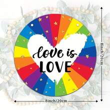Rainbow Wreath Sign Surrounded By Hearts - Art Deco Style Pride Month Hanging Decoration, Wooden Front Door Decorative Sign, 8x8inch Wall Decoration, Suitable For General Occasions, No Electricity Required, No Feathers - A - 查看 5