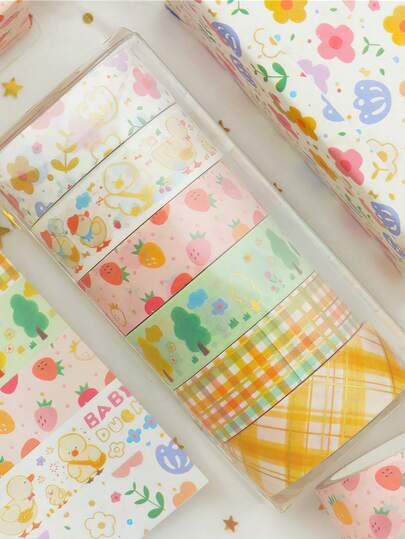 6 Rolls Baby Duck Washi Tapes Set Gold Foil Adhesive Masking Tape Decoration Stickers For Arts, DIY Crafts, Journal Supplies, Planners, Scrapbook, Card Gift Wrapping