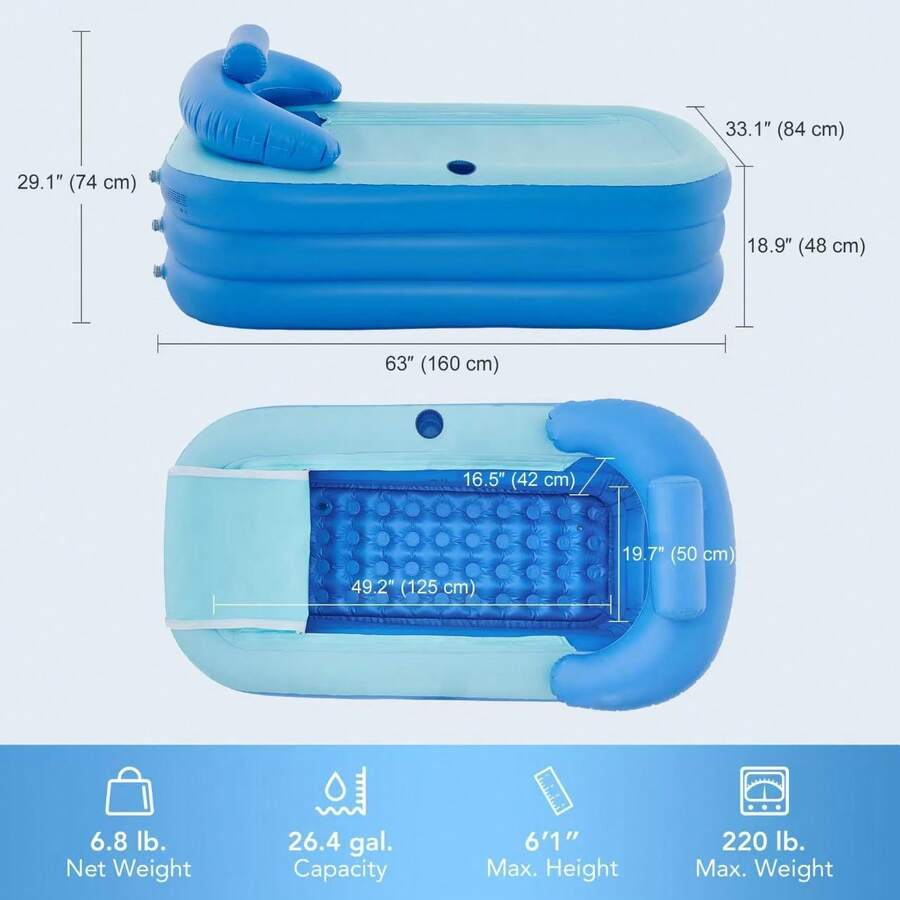 3-Layer Thick PVC Inflatable Bathtub With Zipper Insulation Cover, Built-In Backrest, Armrest And Inflatable Pillow, Comfortable Bathing Tub With Convenient Drainage System, Foldable And Portable, Non-Slip Bottom Design, Large Capacity For Home SPA, Sauna, Muscle Recovery, Suitable For Indoor, Bathroom, Balcony, Outdoor Camping, RV, Hotel - Multicolor - View 1