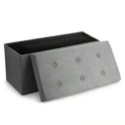 Sorbus Storage Ottoman Bench Collapsible/Folding Bench Chest with Cover Perfect Toy and Shoe Chest Hope Chest Pouffe Ottoman Seat Foot Rest Contemporary Faux Suede Gray