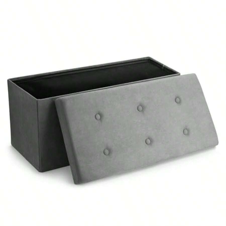 Sorbus Storage Ottoman Bench Collapsible/Folding Bench Chest with Cover Perfect Toy and Shoe Chest Hope Chest Pouffe Ottoman Seat Foot Rest Contemporary Faux Suede Gray - Gris - Ver 1