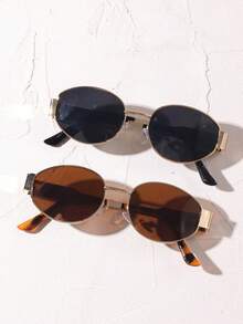 2 Pairs Of Fashionable Metal Round Frame Glasses For Teenagers, Suitable For Summer Beach Vacation Wear - Multicolor - View 2