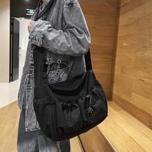 Original Dark-Toned Capacity Tactical Functional Backpack, Fashionable Casual Shoulder Crossbody Bag For Students, Comes With Astronaut Pendant - 黑色 - 查看 1