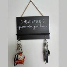 Key Holder Decorative Wall Ornament MDF - Black and White - View 5