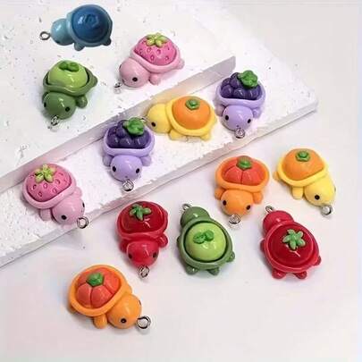 10个混色花卉海龟树脂吊坠，适合DIY珠宝制作，如手链、项链、耳环——是送给初学者和专家的完美手工礼物——珠宝配件