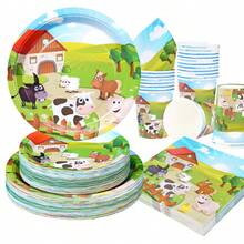 Farm Theme Disposable Tableware Set, 7/9 Inch Party Plates, Disposable Paper Plates, Cups, Napkins, Suitable For Holidays, Weddings, Engagements, Birthdays, Parties, Celebrations - Multicolor - View 3