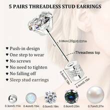 Khuyên tai đinh tán bằng thép titan dành cho nam và nữ, không gây dị ứng, dạng phẳng, phù hợp với tai nhạy cảm, cỡ 20 gauge, bằng thép không gỉ, khuyên tai sụn, đính đá opal, CZ và ngọc trai, khuyên tai nhỏ đeo khi ngủ, 5-8 đôi. - 8 đôi bông tai đinh tán phẳng - Xem 9
