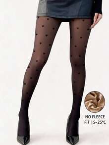 1 Pair 80D Sheer Heart Print Tights, Suitable For 15-25°C, Versatile Daily Wear - Black - View 5