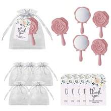 Miroir à motif rose, miroir de maquillage en plastique, carte de remerciement de mariée (avec sac en organza), faveur de fête de mariage, cadeau de demoiselle d'honneur (pour les invités), fournitures pour baby shower/fête, décoration de baby shower - Ensemble de fête miroir multicolore à fleurs roses - Voir 2