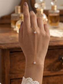 EleRunis 1 chiếc vòng tay/nhẫn hình ngôi sao tám cánh nhỏ nhắn bằng bạc Sterling 925 dành cho nữ, đính đá Cubic Zirconia, trang sức cơ thể đeo hàng ngày, thích hợp cho đám cưới, tiệc tùng, lễ đính hôn, kỷ niệm, ngày Valentine. - Vàng - Xem 5