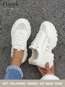 Flipark 1双女士时尚休闲百搭轻便学生白色运动鞋 - 米色 - 查看 5