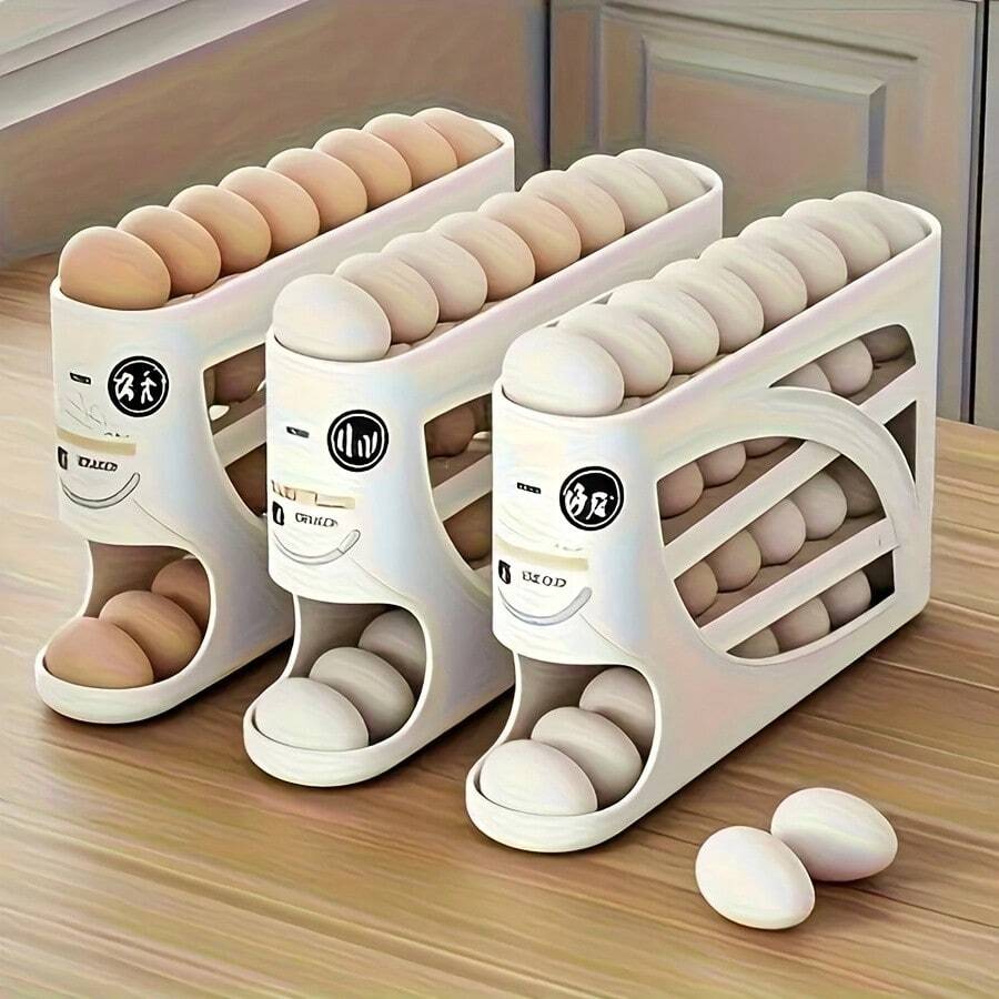 1PC Automatic Egg-Filling Refrigerator Rack. Automatically Slides Down. Saves Effort And Space. Large-Capacity Stackable Egg Storage Organizer. Makes Storing Eggs Easier. Significantly Increases Kitchen Space. Kitchen Refrigerator Egg Freshness Storage Box. A Great Helper For The Home - (Chứa 30 quả trứng) Lòng trắng - Xem 1