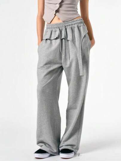 女士纯色休闲梭织口袋裤，居家日常穿着舒适，春秋季款