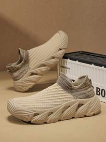 Slip-On Breathable Mesh Men's Shoes, New Summer Thick Sole Anti-Slip Durable Lightweight Mesh Sneakers - Khaki - View 6