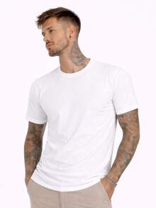 Men's Basic Casual Plain T-Shirt In Premium Combed Cotton, Sizes S To XL - 白色 - 查看 1