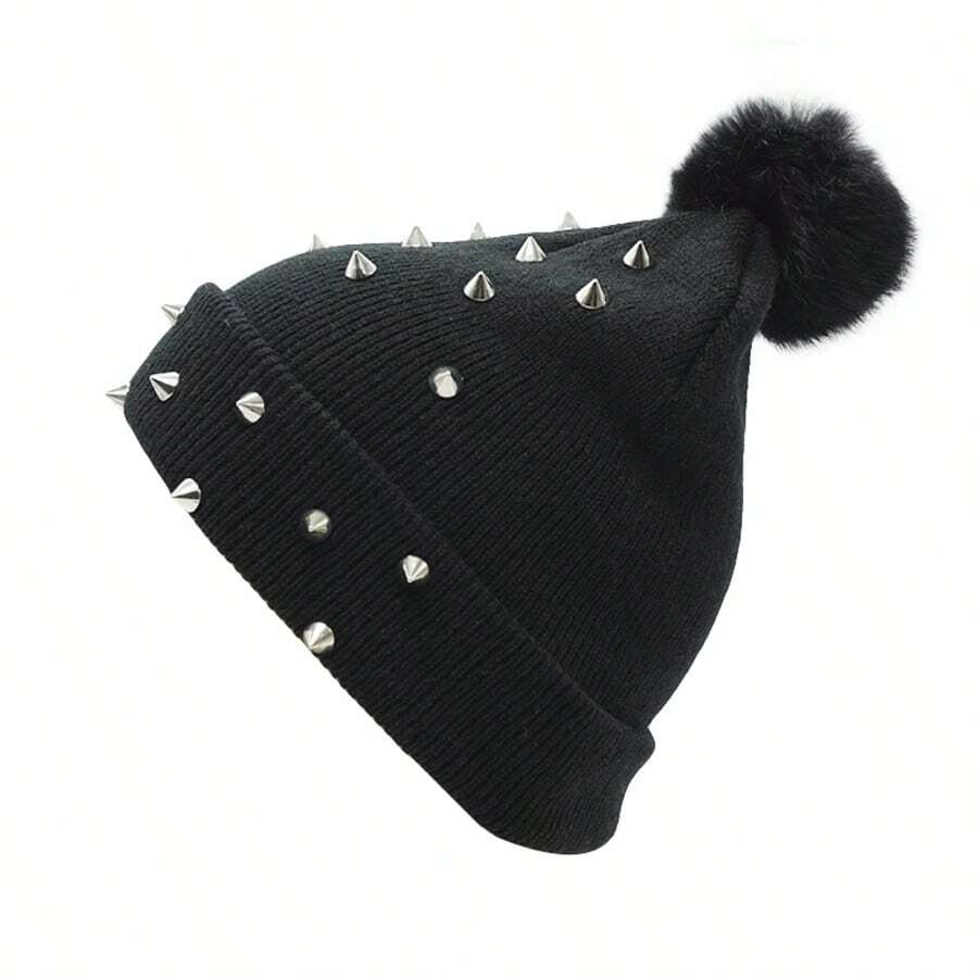Fashionable Wire-Stitch Decorative Women's Knitted Hat, A Warm And Protective Women's Hat For Autumn And Winter Seasons, A Comfortable Woolen Hat Suitable For Outdoor Activities - 黑色 - 查看 1