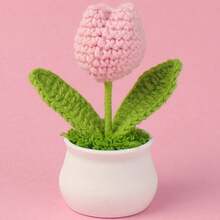 Ręcznie robiona na szydełku, realistyczna dekoracja doniczkowa w kształcie tulipana, idealna na biurko, do samochodu, do biura, do domu, na prezent świąteczny, walentynkowy, urodzinowy, z okazji ukończenia szkoły, do pokoju szkolnego, jako pomoc naukowa - Wielokolorowe - Zobacz 16