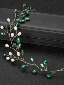 1 chiếc băng đô cô dâu đính đá và ngọc trai hình móng vuốt xanh - màu xanh lá - Xem 2