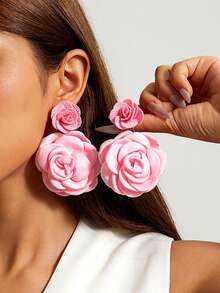 imoli 1 Pair Bohemian Style Polyester Faux Rose Flower Earrings, Suitable As Gift For Women On Beach Vacation - Multicolor - View 4