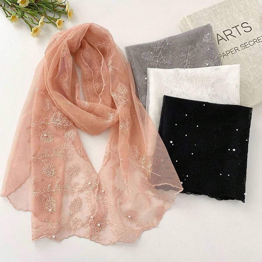 Lace Silk Scarf, Artistic Style Long Ribbon, New Spring/Summer Thin Neck Scarf, Shawl For Outer Wear - Hồng - Xem 1