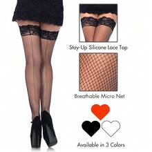 Leg Avenue Womens Stay-Up Fishnet StocFKings With Backseam - màu đen - Xem 5
