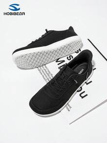 HOBIBEAR Giày thể thao nữ casual, giày vải đen tối giản kiểu Mỹ, dáng rộng, đế bằng, đế mềm chống trơn trượt, thích hợp cho dạo phố. - Đen và trắng - Xem 1