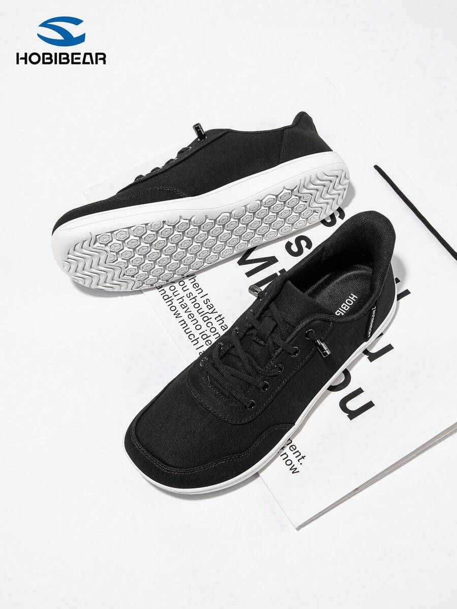 HOBIBEAR Giày thể thao nữ casual, giày vải đen tối giản kiểu Mỹ, dáng rộng, đế bằng, đế mềm chống trơn trượt, thích hợp cho dạo phố. - Đen và trắng - Xem 1