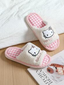 MAOLI Hello Kitty露趾拖鞋，毛绒猫脸设计，优雅舒适，透气吸汗，适合室内/卧室/宿舍穿着的百搭平底凉鞋，女士款 - 粉色 - 查看 10