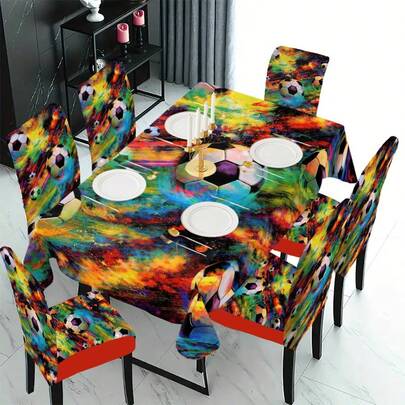 1/4/5/6/7/36 piezas Cubiertas de silla/Fundas de asiento con estampado de fútbol del Mundial 2026, adecuado para uso en interiores del hogar, restaurante, hotel, opción ideal para decoración diaria moderna. La mantequilla encaja en mesas de comedor cuadradas, las fundas de silla elásticas son lavables.